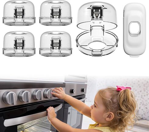 Stove Knob Covers - 5 Pack Heat Resistant Gas Stove Knob Covers with Child Proof Lock & Strong Adhesive, Oil-Proof Oven Knob Covers with Semi-Transparent Design, Black in Saudi Arabia