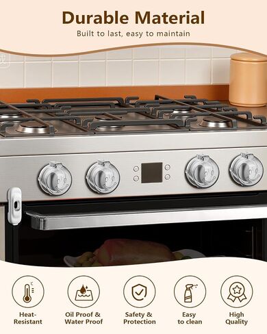 Stove Knob Covers - 5 Pack Heat Resistant Gas Stove Knob Covers with Child Proof Lock & Strong Adhesive, Oil-Proof Oven Knob Covers with Semi-Transparent Design, Black in Saudi Arabia