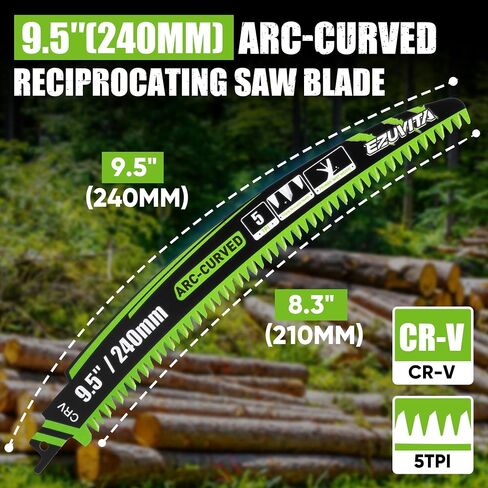 9.5-Inch Arc Curved Reciprocating Saw Blades Set with Storage Box – 5 Pieces, 5 TPI, CR-V Steel for Tree Trimming & Wood Pruning in Saudi Arabia
