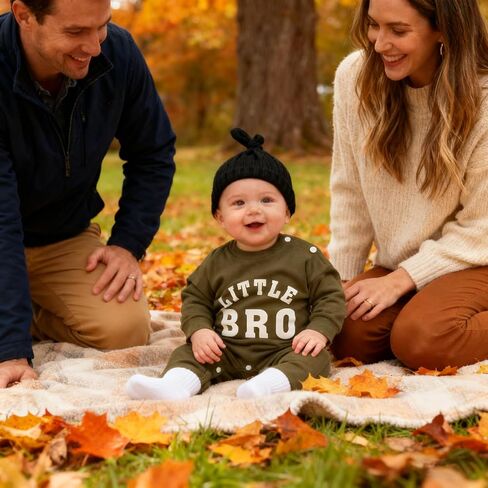 Newborn Boy Fall Winter Outfits Baby Boy Soft Cotton Romper Little Bro Print Jumpsuit Coming Home Clothes with Hat in Saudi Arabia