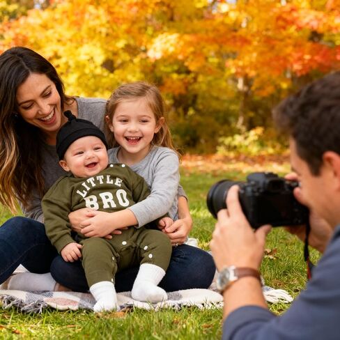 Newborn Boy Fall Winter Outfits Baby Boy Soft Cotton Romper Little Bro Print Jumpsuit Coming Home Clothes with Hat in Saudi Arabia