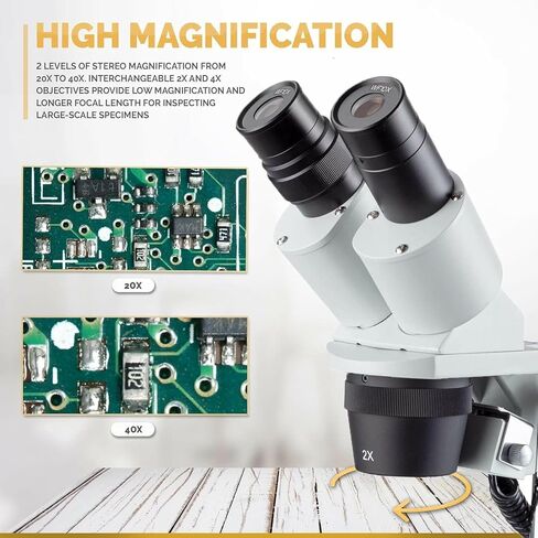 AmScope SE306R-PY-LED Forward-Mounted Binocular Stereo Microscope, WF10x and WF15x Eyepieces, 20X/30X/40X/60X Magnification, 2X and 4X Objectives, Upper and Lower LED Lighting, Reversible Black/White Stage Plate, Pillar Stand, 120V in Saudi Arabia