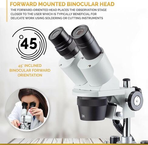 AmScope SE306R-PY-LED Forward-Mounted Binocular Stereo Microscope, WF10x and WF15x Eyepieces, 20X/30X/40X/60X Magnification, 2X and 4X Objectives, Upper and Lower LED Lighting, Reversible Black/White Stage Plate, Pillar Stand, 120V in Saudi Arabia