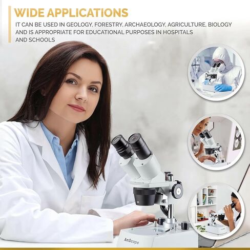 AmScope SE306R-PY-LED Forward-Mounted Binocular Stereo Microscope, WF10x and WF15x Eyepieces, 20X/30X/40X/60X Magnification, 2X and 4X Objectives, Upper and Lower LED Lighting, Reversible Black/White Stage Plate, Pillar Stand, 120V in Saudi Arabia