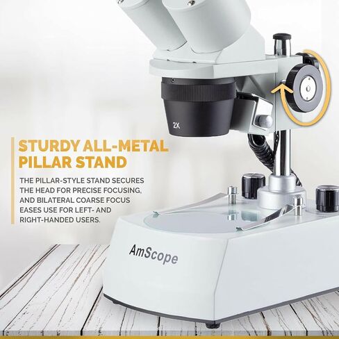 AmScope SE306R-PY-LED Forward-Mounted Binocular Stereo Microscope, WF10x and WF15x Eyepieces, 20X/30X/40X/60X Magnification, 2X and 4X Objectives, Upper and Lower LED Lighting, Reversible Black/White Stage Plate, Pillar Stand, 120V in Saudi Arabia