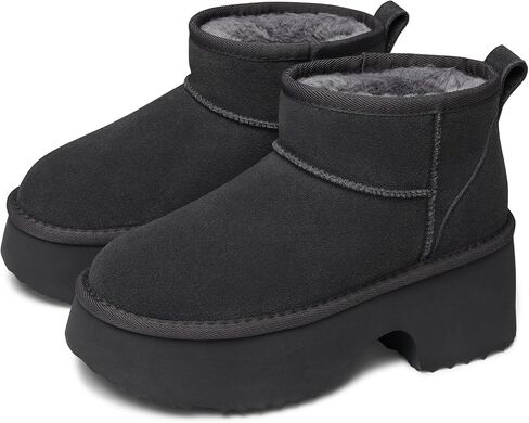 Womens Snow Mini Boots: Genuine Suede Leather Winter Ankle Boots | Comfortble Warm Fur Lined, Slip On Non Slip, Heights Platform Fashion Booties for Women Casual Daily Wear Walking, Size 6-11 in Saudi Arabia