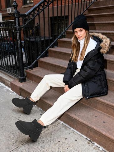 Womens Snow Mini Boots: Genuine Suede Leather Winter Ankle Boots | Comfortble Warm Fur Lined, Slip On Non Slip, Heights Platform Fashion Booties for Women Casual Daily Wear Walking, Size 6-11 in Saudi Arabia