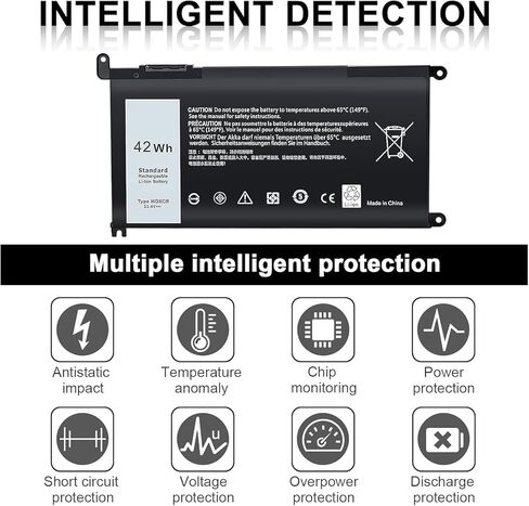 بطارية كمبيوتر محمول بديلة جديدة طراز WDX0R لأجهزة Dell Inspiron 15 5000 5567 5570 5565 5568 5578 7000 7560 7570 7573 7569 7579 13 5368 5378 7378 17 5765 5767 5770 سلسلة بطارية الكمبيوتر المحمول تناسب 3CRH3 T 2JX4 FC92N in Kuwait