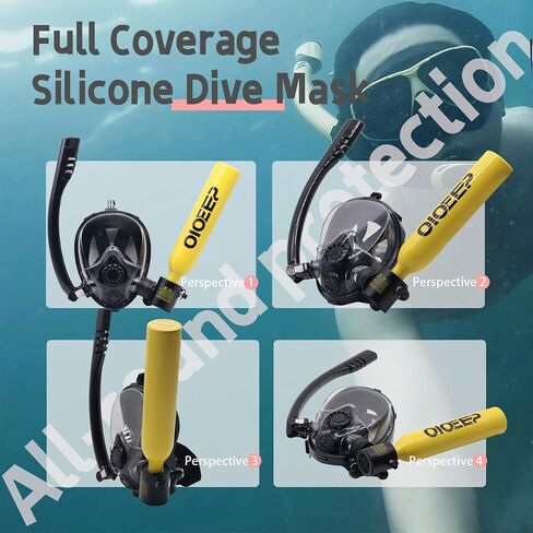 OIOEEP Mini Scuba Diving Tank with Sub-Mask, 0.5L Dive Portable Lungs Kit，Underwater Breathing System for Family, Party and Trip Perfect Professional Diving Packages(Black) in Saudi Arabia