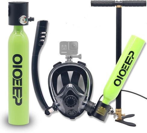 OIOEEP Mini Scuba Diving Tank with Sub-Mask, 0.5L Dive Portable Lungs Kit，Underwater Breathing System for Family, Party and Trip Perfect Professional Diving Packages(Black) in Saudi Arabia