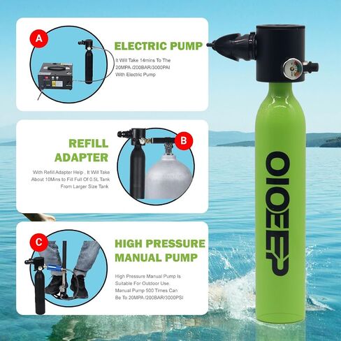 OIOEEP Mini Scuba Diving Tank with Sub-Mask, 0.5L Dive Portable Lungs Kit，Underwater Breathing System for Family, Party and Trip Perfect Professional Diving Packages(Black) in Saudi Arabia