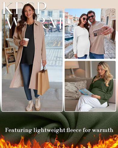 Ficerd 4 Pack Women's Casual Maternity T-Shirts, Long Sleeve Crew Neck Split Side Tee Tops Shirts Loose Fit Pregnancy Clothes in Saudi Arabia