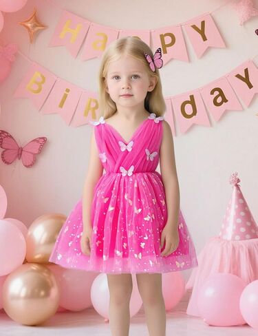 Baby Girls Tulle Dress Shiny Butterfly Birthday Princess Wedding Pageant Dress Tutu Party Dresses for 12M-5Y in Saudi Arabia