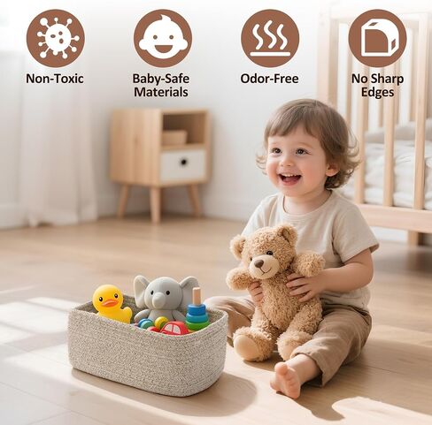 5-Pack Small Woven Rope Storage Baskets, 2 Sizes Organizer Bins | Fabric Cube Boxes and Rectangular Shallow Bins for Closet, Shelf, Bookshelf, Nursery, Changing Table, Bathroom, Toys & Home in Saudi Arabia