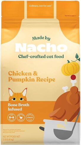 Made by Nacho Bone Broth Infused Dry Cat Kibble - Cage-Free Chicken & Pumpkin Recipe - Premium Grain-Friendly Cat Food 4lb Bag in Kuwait