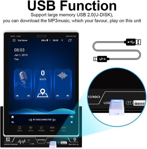 2G+32G Double Din Android Car Radio with GPS Navigation, 9.5 Inch Vertical Touch Screen Car Radio with Mirror Link, WiFi, FM/RDS, Bluetooth, SWC, USB/RCA Input, Car Audio Receiver with Backup Cam in Kuwait