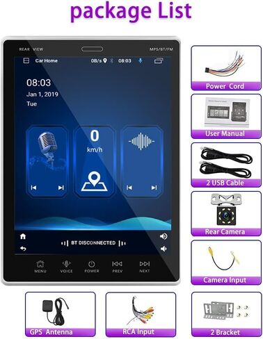 2G+32G Double Din Android Car Radio with GPS Navigation, 9.5 Inch Vertical Touch Screen Car Radio with Mirror Link, WiFi, FM/RDS, Bluetooth, SWC, USB/RCA Input, Car Audio Receiver with Backup Cam in Kuwait