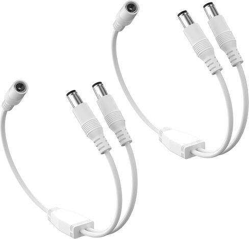 PAUTIX 2-Pack DC 1 Female to 2 Male 5.5mm X 2.1mm Splitter Cable DC Power Adapter Cord,2 Ways Y Shape DC Plug Connectors for COB 2835 3528 LED Strip Lights CCTV Security Cameras Controllers 12V 24V 5V in Kuwait