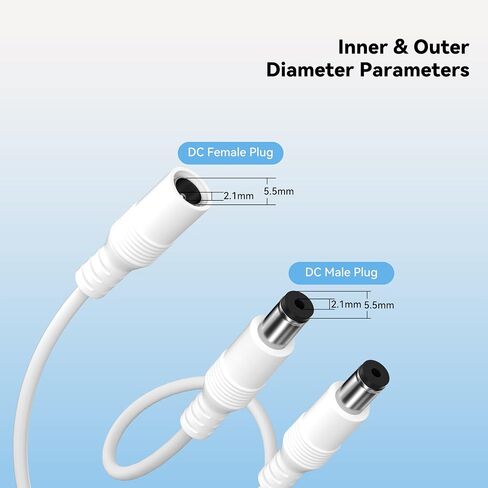 PAUTIX 2-Pack DC 1 Female to 2 Male 5.5mm X 2.1mm Splitter Cable DC Power Adapter Cord,2 Ways Y Shape DC Plug Connectors for COB 2835 3528 LED Strip Lights CCTV Security Cameras Controllers 12V 24V 5V in Kuwait