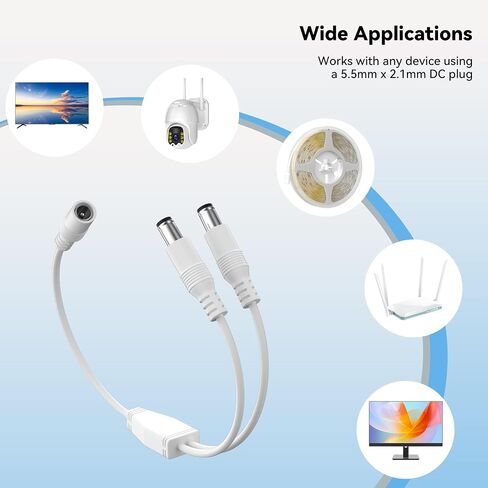 PAUTIX 2-Pack DC 1 Female to 2 Male 5.5mm X 2.1mm Splitter Cable DC Power Adapter Cord,2 Ways Y Shape DC Plug Connectors for COB 2835 3528 LED Strip Lights CCTV Security Cameras Controllers 12V 24V 5V in Kuwait