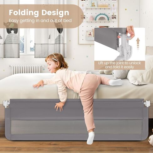 HONEY JOY Bed Rail for Toddlers, 71-in Extra Long, Portable Safety Bed Guardrail w/Double Safety Child Lock, Foldable Baby Bed Rail Guard, Fit King & Queen Full Twin Size Bed Mattress(Pink, Pack 1) in Saudi Arabia