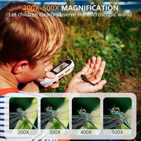 Digital Microscope for Kids, Handheld Microscope with 2.0" IPS Screen,500X,8 Adjustable LEDs,Digital Magnifying Glass for Insect Plant Leaf Observation,Magnifying Glass for Coins Small Fonts in Kuwait