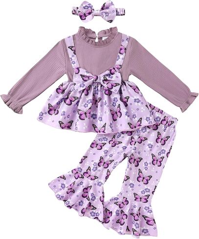 YOUNGER TREE Toddler Baby Girl Clothes Infant Fall Winter Outfits Long Sleeve Shirts and Ruffle Floral Pant Set in Saudi Arabia
