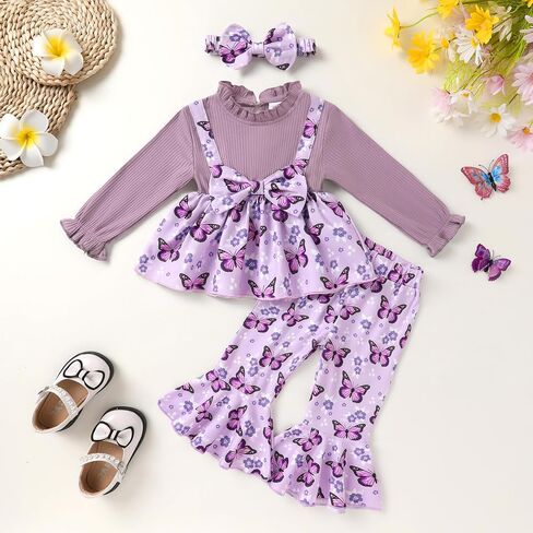 YOUNGER TREE Toddler Baby Girl Clothes Infant Fall Winter Outfits Long Sleeve Shirts and Ruffle Floral Pant Set in Saudi Arabia