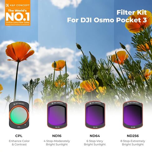 K&F Concept Variable ND2-ND32 & ND32-ND512 Filter Kit Compatible with DJI Osmo Pocket 3 Creator Combo Accessories, Limited Stops Neutral Density Magnetic Attach Filters, Action Camera Accessories in Saudi Arabia