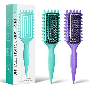 Curly Hair Brush, Curl Defining Brush with Soft Boar Bristles Detangling Tangled Glides, Wide-Teeth Design Effortlessly Shaping & Defining Curls, Curling Definer for Wet & Dry Hair (Green) in Saudi Arabia