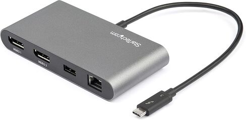 StarTech.com Thunderbolt 3 Mini Dock - محطة إرساء شاشة مزدوجة محمولة مع DP 4K 60 هرتز، 1x USB-A Hub (USB 3.0/5 جيجابت في الثانية)، GbE - كابل 11 بوصة / 28 سم - محول TB3 متعدد المنافذ - Mac/Windows (TB3DKM2DPL) in Kuwait