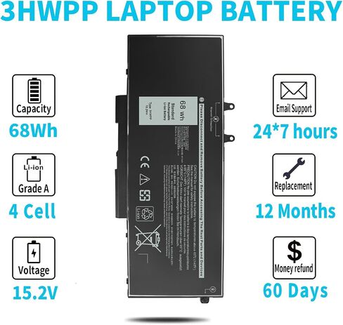 68Wh 3HWPP 15.2V Battery for Dell Latitude 5501 5510 5511 5401 5410 5411 E5410 E5510 E5401 E5501 E5411 E5511 Precision 3551 3541 for Inspiron 17 7500 7506 2-in-1 Black 451-BCMN 10X1J N2NLL 1VY7F 3YNXM in Kuwait