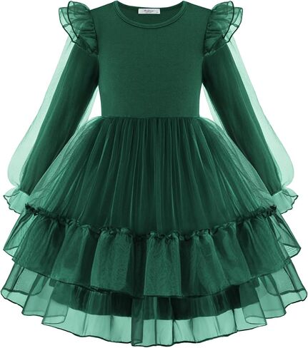 Arshiner Toddler Girls Tiered Tutu Dress Fall Formal Party Birthday Princess Long Sleeve Tulle Dresses in Saudi Arabia
