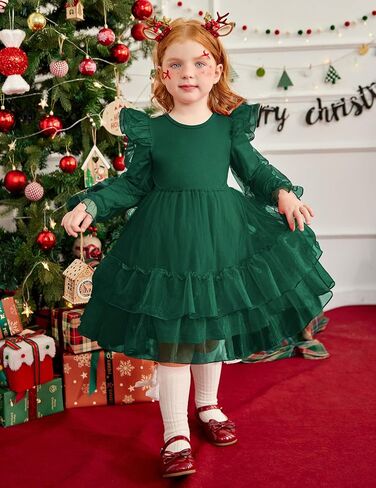 Arshiner Toddler Girls Tiered Tutu Dress Fall Formal Party Birthday Princess Long Sleeve Tulle Dresses in Saudi Arabia