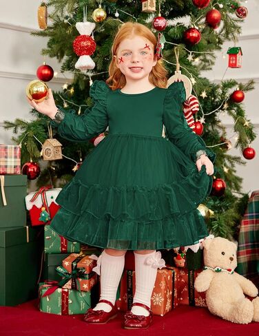 Arshiner Toddler Girls Tiered Tutu Dress Fall Formal Party Birthday Princess Long Sleeve Tulle Dresses in Saudi Arabia