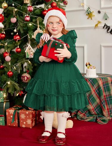 Arshiner Toddler Girls Tiered Tutu Dress Fall Formal Party Birthday Princess Long Sleeve Tulle Dresses in Saudi Arabia