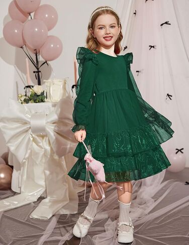 Arshiner Toddler Girls Tiered Tutu Dress Fall Formal Party Birthday Princess Long Sleeve Tulle Dresses in Saudi Arabia