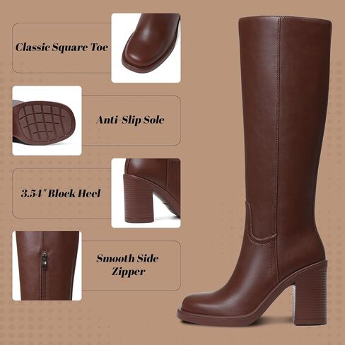 Cynllio Knee High Boots Women Platform Gogo Boot High Wide Calf Botas W/ 3.54 "chunky yeel square side side shipper in Kuwait