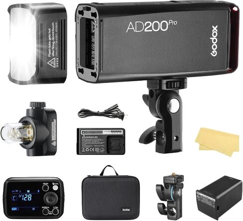 غودوكس AD200Pro AD200 Pro 200Ws 2.4G TTL 1/8000 HSS فلاش فلاش سبيدلايت أحادي الضوء مع شبكة BD-07 باب الحظيرة هوني كومب 4 الوان وعاكس قياسي AD-S2 (نسخة مطورة AD200) in Saudi Arabia