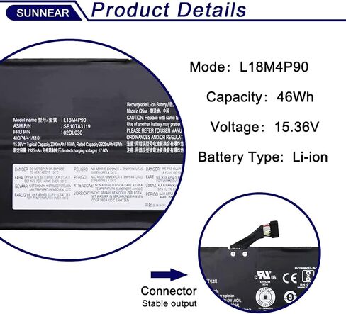 SUNNEAR 00UR891 SB10L84122 01AV493 استبدال البطارية لجهاز Lenovo ThinkPad T570 T580 P51S P52S Series 00UR892 SB10L84123 00UR890 SB10L84121 15.28V 32Wh 2095mAh 4-Cell in Saudi Arabia