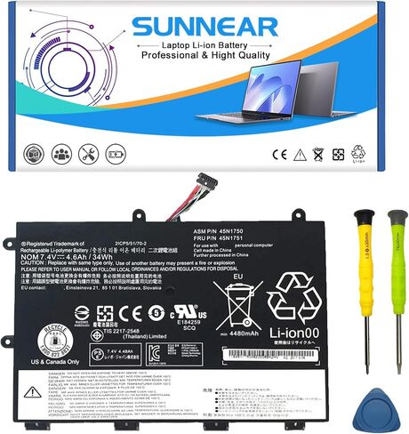 SUNNEAR 00UR891 SB10L84122 01AV493 استبدال البطارية لجهاز Lenovo ThinkPad T570 T580 P51S P52S Series 00UR892 SB10L84123 00UR890 SB10L84121 15.28V 32Wh 2095mAh 4-Cell in Saudi Arabia