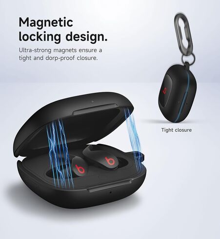 حافظة SURITCH متوافقة مع سماعات الأذن Beats Fit Pro، غطاء TPU واقٍ ممتص للصدمات لجراب Beats Fit Pro 2021، نظام قفل آمن لسماعات الأذن مع سلسلة مفاتيح مضادة للفقدان، أسود in Kuwait