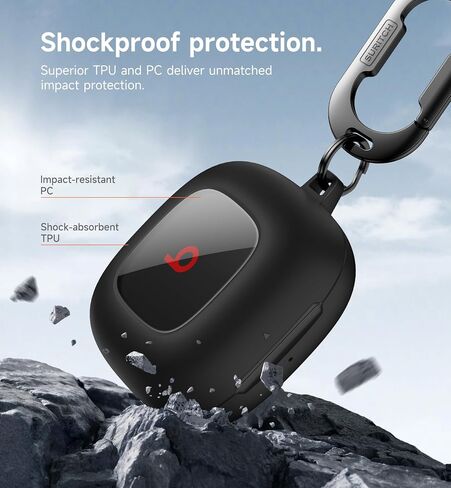 حافظة SURITCH متوافقة مع سماعات الأذن Beats Fit Pro، غطاء TPU واقٍ ممتص للصدمات لجراب Beats Fit Pro 2021، نظام قفل آمن لسماعات الأذن مع سلسلة مفاتيح مضادة للفقدان، أسود in Kuwait