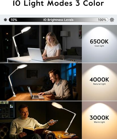 Led Desk Lamps for Home Office, 1200LM Clamp On Desk Light for Video Calls, 3000k-6500k Computer Zoom Light for Video Conference, Adjustable Swing Arm Architect Office Table Lamp in Kuwait