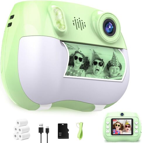 Kids Camera Instant Print with 1080P HD Dual Lens, All-in-One Video Game Digital Cameras with 32GB & 5 Rolls Multi-Colored Paper, Instant Photo Printer for Girls Boys Birthdays Gifts Trips, Ages 3-14 in Saudi Arabia
