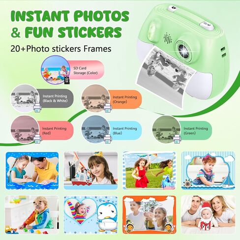 Kids Camera Instant Print with 1080P HD Dual Lens, All-in-One Video Game Digital Cameras with 32GB & 5 Rolls Multi-Colored Paper, Instant Photo Printer for Girls Boys Birthdays Gifts Trips, Ages 3-14 in Saudi Arabia