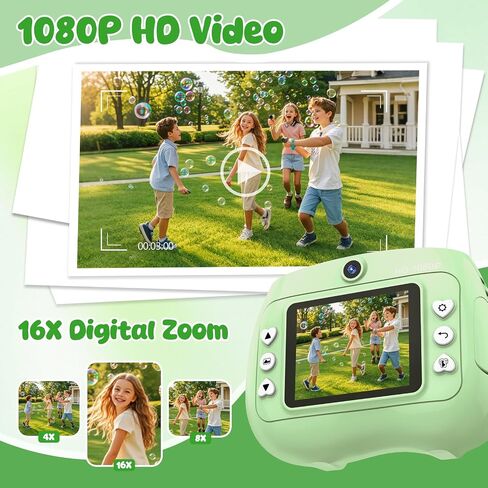 Kids Camera Instant Print with 1080P HD Dual Lens, All-in-One Video Game Digital Cameras with 32GB & 5 Rolls Multi-Colored Paper, Instant Photo Printer for Girls Boys Birthdays Gifts Trips, Ages 3-14 in Saudi Arabia
