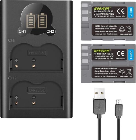 مجموعة بطارية بديلة وشاحن USB من NEEWER EN-EL25، عبوتان من البطاريات 1350 مللي أمبير في الساعة وشاحن USB مزدوج القناة من النوع C، متوافق مع كاميرا Nikon Z30 Z50 ZFC 4241 EN-EL25 شاحن بطارية MH-32 in Saudi Arabia