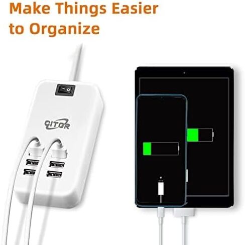 Multi USB Charger, 6 Port USB Charging Station for Multiple Devices, Phone, Tablet, Power Strip with ON/Off Switch (White) in Kuwait