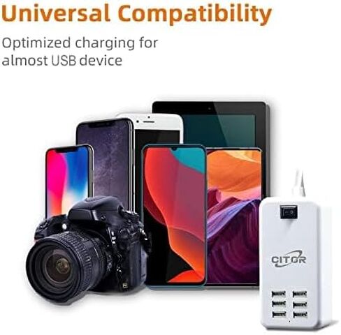 Multi USB Charger, 6 Port USB Charging Station for Multiple Devices, Phone, Tablet, Power Strip with ON/Off Switch (White) in Kuwait